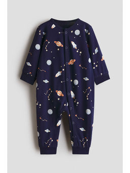 H&M - Boys Blue Printed Cotton Sleepsuit