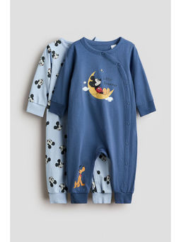 H&M - Boys Blue 2-Pack Printed Cotton Sleepsuits