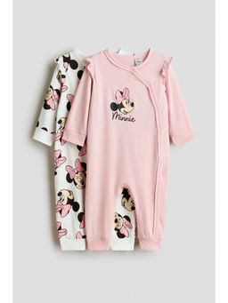 H&M - Girls White 2-Pack Printed Cotton Sleepsuits