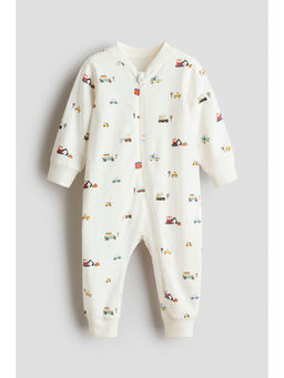 H&M - Boys White Printed Cotton Sleepsuit
