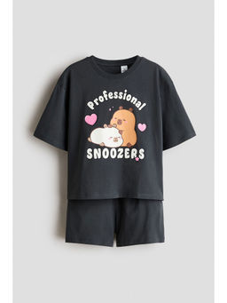 H&M - Girls Grey Printed Cotton Pyjamas