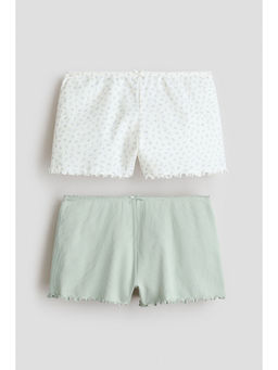 H&M - Girls White 2-Pack Overlocked Cotton Shorts