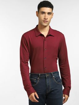 Jack & Jones - Burgundy Patch Detail Full Sleeves Shirt