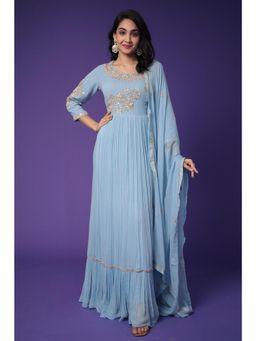 Zari Jaipur - Blue Anarkali Kurta with Dupatta (Set of 2)