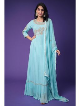 Zari Jaipur - Blue Anarkali Kurta with Dupatta (Set of 2)