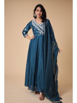 Zari Jaipur - Blue Anarkali Kurta with Dupatta (Set of 2)