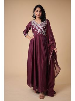 Zari Jaipur - Maroon Anarkali Kurta with Dupatta (Set of 2)