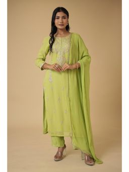 Zari Jaipur - Green Kurta with Trouser and Dupatta (Set of 3)