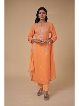 Zari Jaipur - Orange Kurta with Trouser and Dupatta (Set of 3)