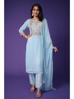 Zari Jaipur - Blue Kurta with Trouser and Dupatta (Set of 3)
