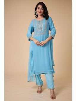 Zari Jaipur - Blue Kurta with Trouser and Dupatta (Set of 3)