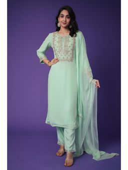 Zari Jaipur - Green Kurta with Trouser and Dupatta (Set of 3)