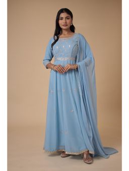 Zari Jaipur - Blue Anarkali Kurta with Dupatta (Set of 2)