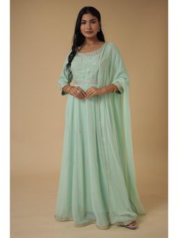 Zari Jaipur - Green Anarkali Kurta with Dupatta (Set of 2)