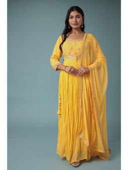Zari Jaipur - Yellow Anarkali Kurta with Dupatta (Set of 2)