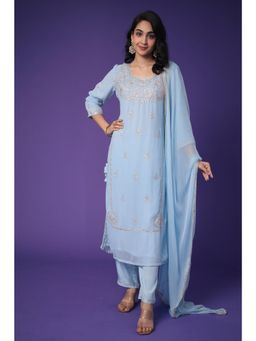 Zari Jaipur - Blue Kurta with Trouser and Dupatta (Set of 3)