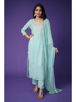 Zari Jaipur - Green Kurta with Trouser and Dupatta (Set of 3)