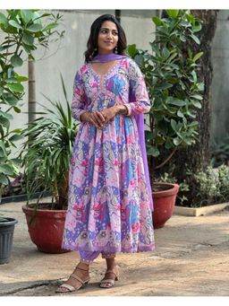Lush Glam - Purple Indian Ethnic Wear: Heavy Embroidery Kurta with Pant and Dupatta (Set of 3)