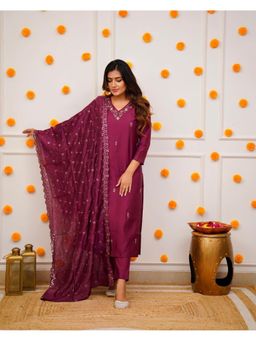 Lush Glam - Purple Classic Embroidery Work Kurta with Pant and Dupatta (Set of 3)