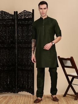 Sanwara - Olive Cotton Kurta Pathani Kurta with Pant