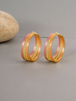 Voylla - Fashion Trendy Hoops Gold Plated Orange & Pink Brass Earrings