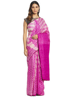 Fabindia - Magenta Printed Silk Saree
