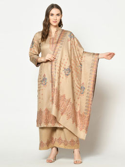 Safaa - Beige Self Design Woollen Unstitched Dress Material (Set of 3)