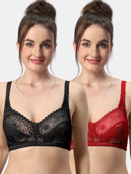 Sonari - C-9 Womens Lace Fabric Non-Padded Non-Wired Seamed T-Shirt Bra (Pack of 2)
