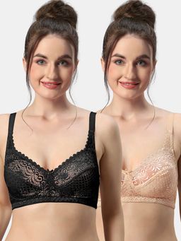 Sonari - C-9 Womens Lace Fabric Non-Padded Non-Wired Seamed T-Shirt Bra (Pack of 2)