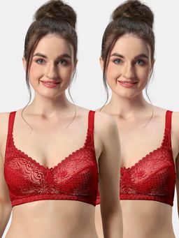 Sonari - C-9 Womens Lace Fabric Non-Padded Non-Wired Seamed T-Shirt Bra (Pack of 2)