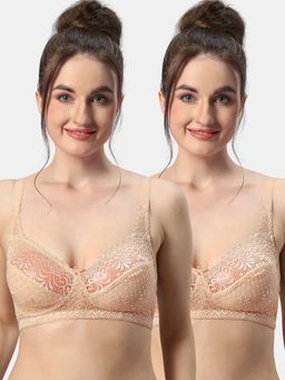 Sonari - C-9 Womens Lace Fabric Non-Padded Non-Wired Seamed T-Shirt Bra (Pack of 2)