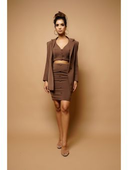 Ahi Clothing - Saddle Brown Skirt Suit (Set of 3)