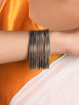 Fida - Wedding Ethnic Classic Black Metallic Bangles for Women (Set of 12)