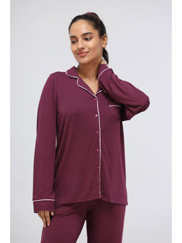 NeceSera - Wine Modal Piping Full Sleeve Top