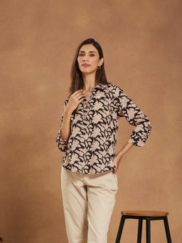 Fabindia - Women Black Cotton Bagru Printed Top