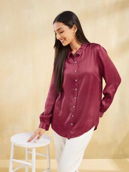 Fabindia - Women Red Rayon Blend Shirt