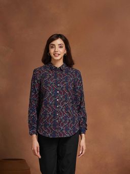 Fabindia - Women Navy Blue Cotton Shirt