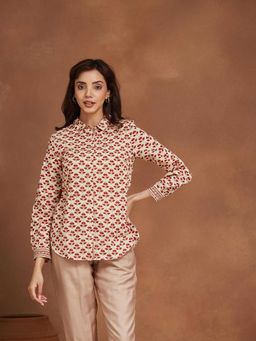 Fabindia - Women Beige Printed Cotton Shirt