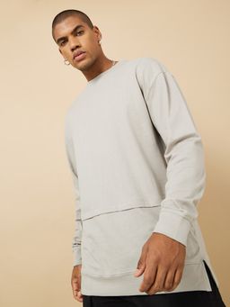 Styli - Grey Long Sleeve Oversized Deconstructed T-Shirt