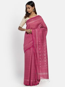 Fabindia - Pink Cotton Silk Jamdani Saree without Blouse
