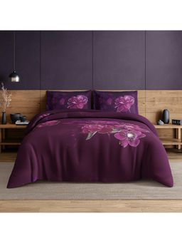 SPACES - Elegance Noir Plum Caspia Cotton Breathable Digitally Floral Printed Large Bedsheet