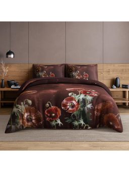 SPACES - Elegance Noir Chocolate Fond Cotton Breathable Digitally Floral Printed Large Bedsheet