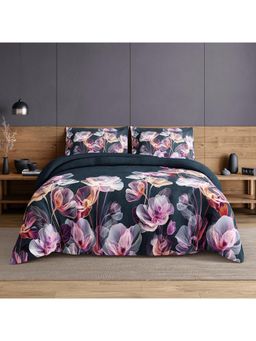 SPACES - Elegance Noir Corsair Cotton Breathable Digitally Floral Printed Large Bedsheet