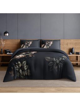 SPACES - Elegance Noir Baritone Black Cotton Breathable Digitally Floral Printed Large Bedsheet