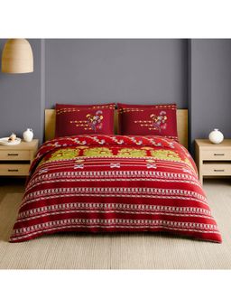 SPACES - Madhubani Lollipop 210 TC Cotton Ornate Print Bedsheet with 2 Pillow Covers