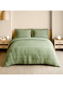 SPACES - Chikankari Aloe Wash 210 TC Cotton Geometric Design Bedsheet with 2 Pillow Covers