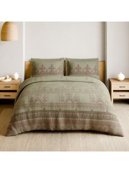 SPACES - Kasuti Angora 210 TC Cotton Ethnic Design Bedsheet with 2 Pillow Covers