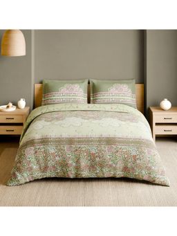 SPACES - Paper Mache Ethereal Green 210 TC Cotton Floral Print Bedsheet with 2 Pillow Covers