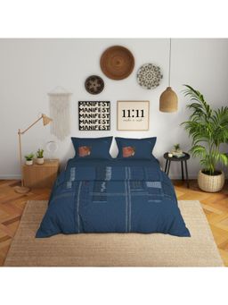 SPACES - Genz Parisian Blue 180 TC Cotton Large Bedsheet with 2 Pillow Covers