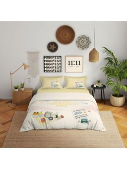 SPACES - Genz Eggnog 180 TC Cotton Digitally Printed Large Bedsheet with 2 Pillow Covers